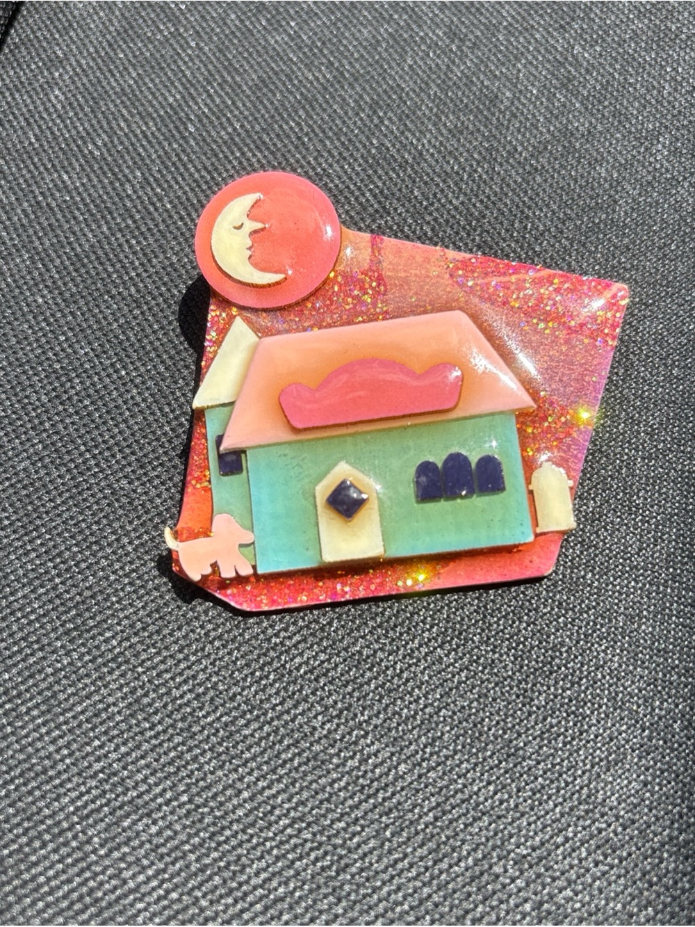 House Pin by Lucinda with Moon, Puppy and glitter detail